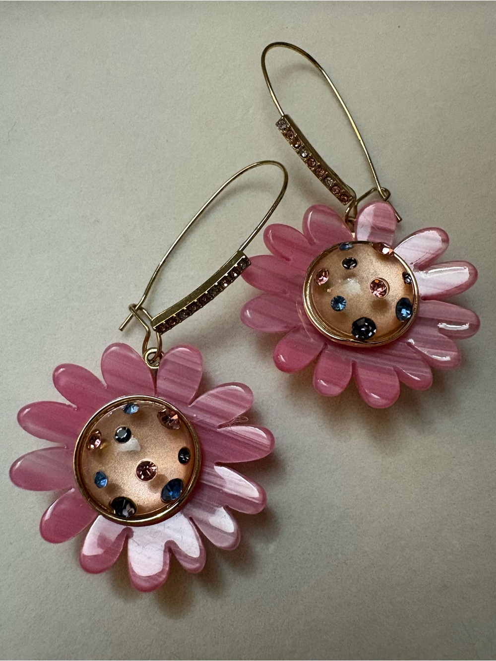 NWOT Betsey Johnson Pink Floral Drop Earrings Matches Drama Bib Necklace